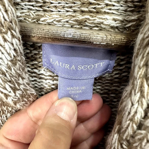 Laura Scott Cardigan Womens Small Brown Fisherman Cable Knit‎ Toggle Academia - Picture 3 of 8